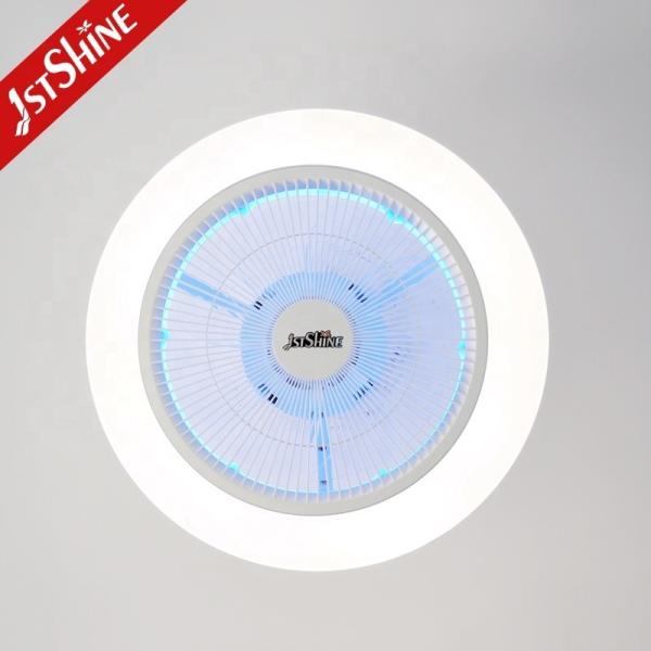 Ventilador de teto LED de 19 polegadas / OEM com acabamento branco e lâmina oculta de luz da atmosfera RGB
