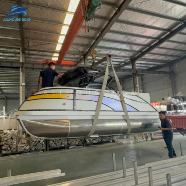 17FT Family Pontoon Boat for Leisure Cruising | Sport Style Aluminum Deck Boat for 6-8 People