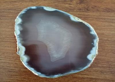 Natural Color Polished Agate Slices , Stone For Crafts Gold Edge Coasters