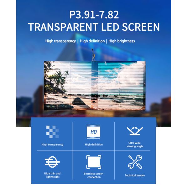 YUYI P3.91-7.82 High Transparency Lightweight and Durable Low Power Consumption Transparent LED Screen for Indoor Applications