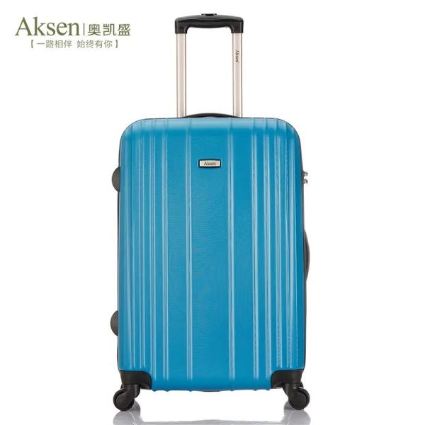 Multi-Function Blue Durable PC Carry Suitcases Luggage Front Open Travel Boarding Trolley Case Embossed Vertical Stripe