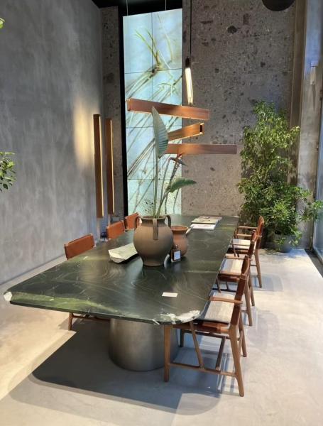 Mesa de comedor de mármol brasileño pulido, mesa de comedor con tapa de mármol verde, resistente y de alta durabilidad