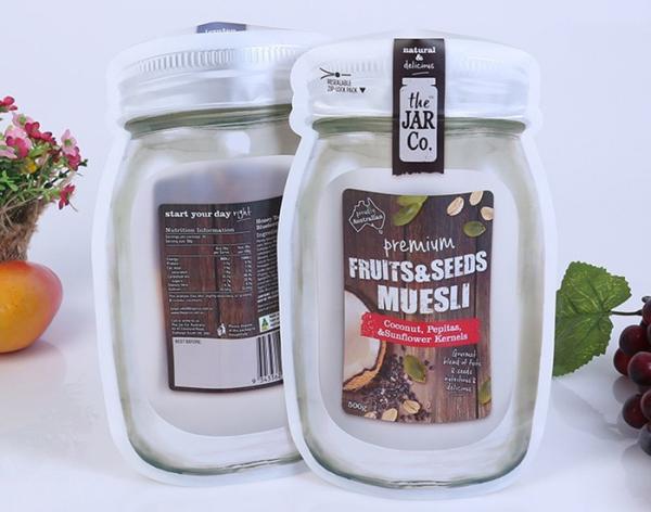 Mason Bottle Shape Custom Snack Bags Recyclable Stand Up Plastic Food Bag