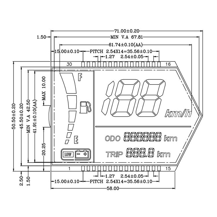 Motorcycle Segment LCD Display Module Speedometer Odometer TRIP Mileage Fuel Battery Gauge LCD Screen for Motorbike Dashboard