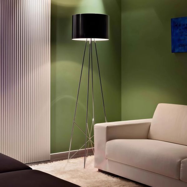 JYLIGHTING Minimalist Tripod Floor Lamp, Steel Frame & Aluminum Drum Shade with Glass Diffuser for Contemporary Home Decor