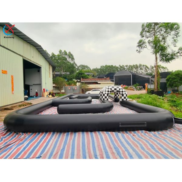 Commercial Inflatable Black Go-Kart Race Track with Checkered Arch for Events