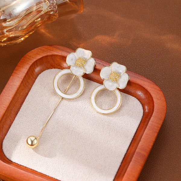 Fashion Earrings Jewelry Trendy 2025 Newest Women 14K Gold Plated Camellia Enamel Flower Hoop Earrings