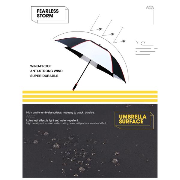 190T Nylon Double Layers Windproof Golf Umbrella 59 Inch Large Arc