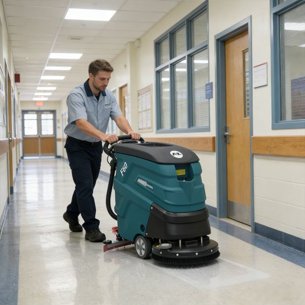 3000㎡/h High‑Efficiency Walk‑Behind Scrubber with 500W Brush Motor for Factories