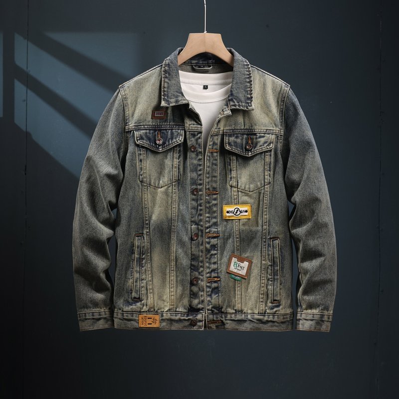 Fabric Hem Embroidered Solid Color biker jacket wholesale Youth Trend Long Sleeve Custom (JK543)