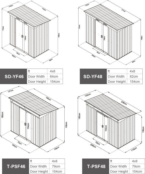 Apex Roof Outdoor Metal Storage Shed 4x6ft 154cm With Sliding Door Air Vents