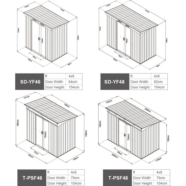 Mail Package Outdoor Metal Storage Shed 4x6ft 4x8Ft  0.6mm Thickness Galvanized Frame