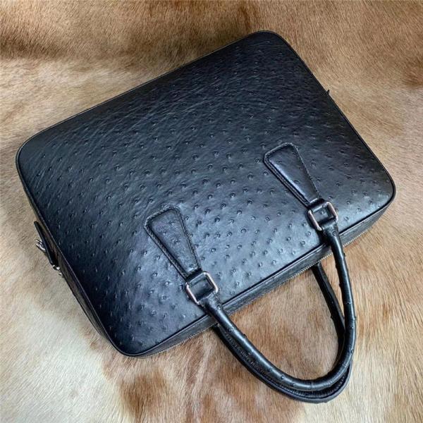 Authentic Ostrich Skin Key Lock Closure Businessmen Large Briefcase Laptop Purse Genuine Leather Male Working Handbag