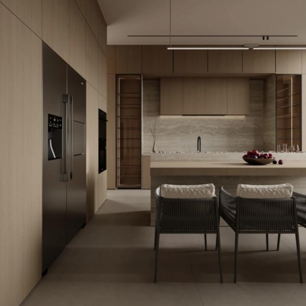 Kitchen Cabinet Supplier Handleless Wood Veneer Kitchen Cabinet