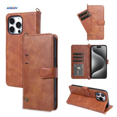 Fonction de support de portefeuille Casques téléphoniques en cuir Flip Pu avec sangle