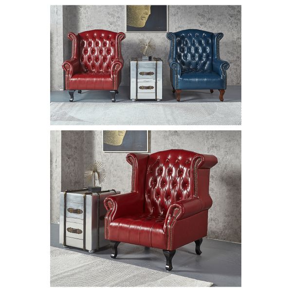 Nidea #8891 HOME Top Chinese Handmade Traditional Genuine Leather Chair Set Wood Legs Bedroom Park Villa Living