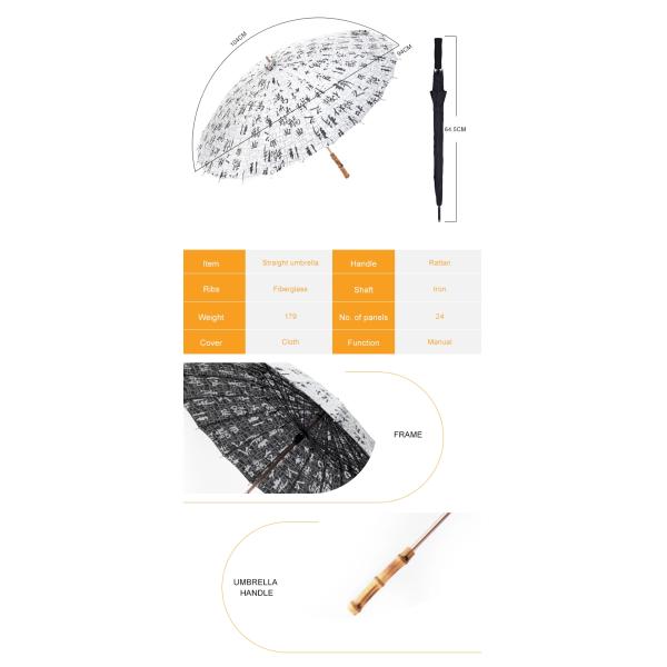 42 Inch Arc 24 Fiberglass Ribs Rattan Straight Handle Umbrella