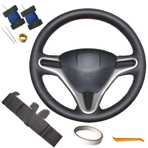 Hand Sewing Black Genuine Leather Customized Steering Wheel Cover For Honda Fit City Jazz 2009 2010 2011 2012 2013 Insight 2014