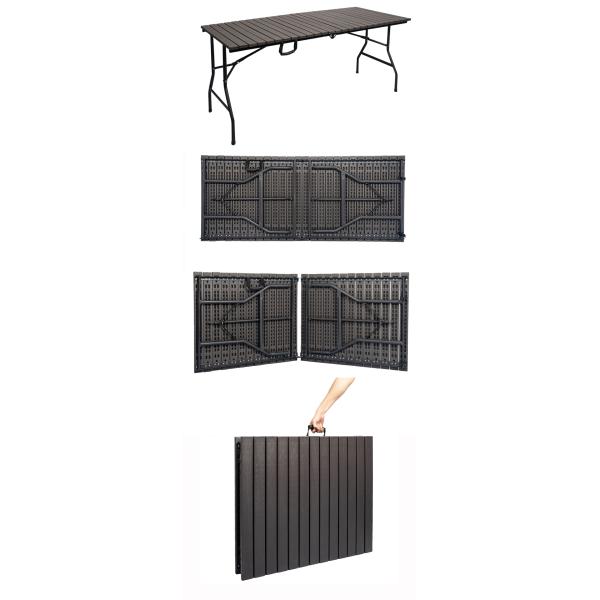 Metal Outdoor Foldable Portable Wood Grain HDPE Plastic Folding Beer Picnic Dining Table