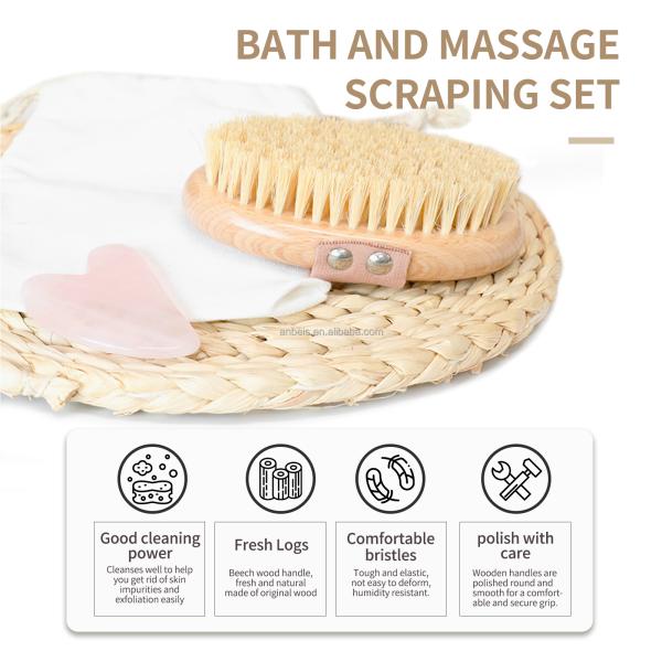 Banho Exfoliante de Corpo Kit de Escova Seca Esfregão de Madeira Banho de Spa Massagem