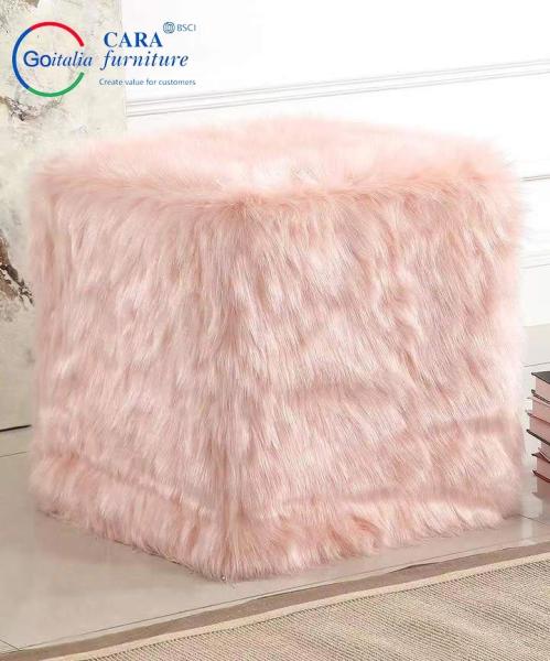 BB2006 Hot Sale Bedside Furniture Hairy Black White Square Sitting Ottoman Stool