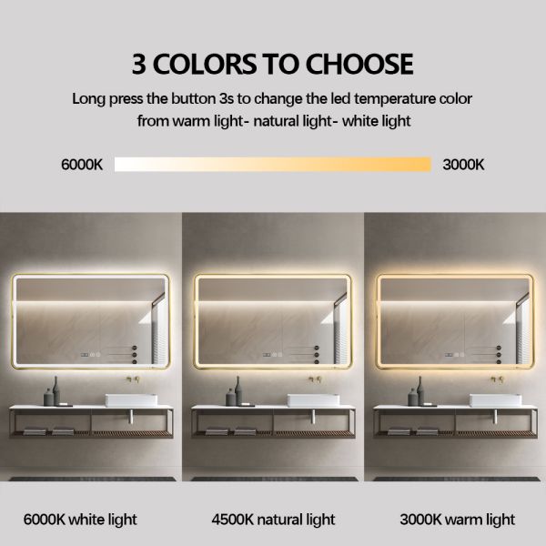 IP44 IP66 Rectangle Bathroom Mirror Smart Defogger LED Mirror With Aluminum Frame