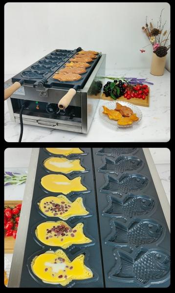 Torta de peixe coreana fabricante de waffle Taiyaki elétrico comercial com 18 kg de aço inoxidável