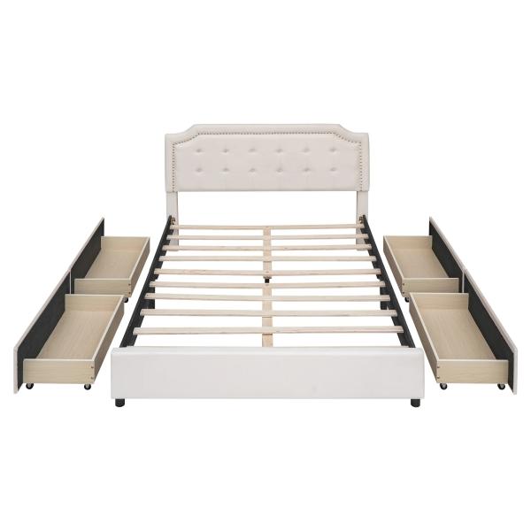 Queen Size Upholstered Platform Bed with Velvet Fabric Classic Headboard bed room set for Bedroom Apartment and Hotel
