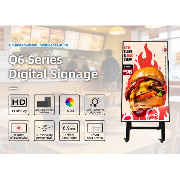 43Inch Digital Menu Boards Wall Mounted Advertising Screen 1000Nits