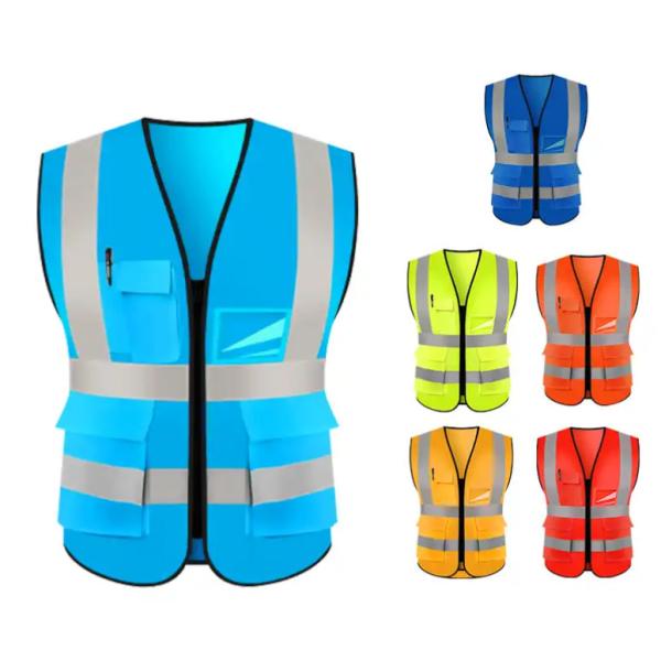 Отражающий жилет безопасности дорожного движения высокой видимости Рабочий строительства Электрический защитный жилет с карманами