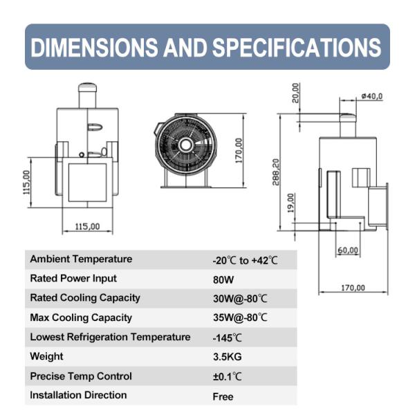 -145C refrigeração Refort de pistão livre refrigerador Stirling para a faixa de temperatura 25C a -145C