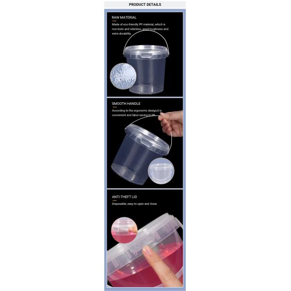 Прозрачная пластиковая ведра для хранения пищевых продуктов для воды/молака/пищи с индивидуальным логотипом