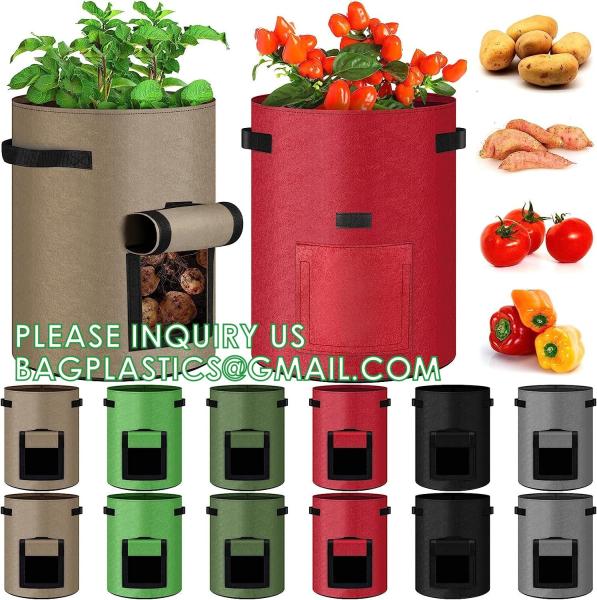 Potato Grow Bags, 4 Pack 10 Gallon With Flap And Handles Planter Pots For Onion, Fruits, Tomato, Carrot - Green