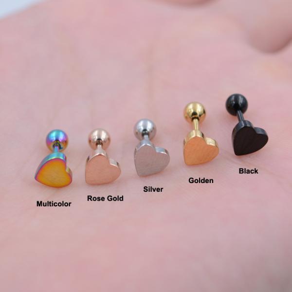Sweet heart shape stud earrings rose gold plated earrings body piercing jewelry