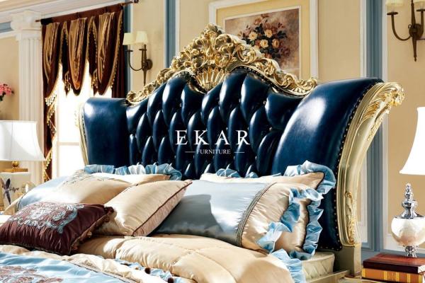 Luxury Classic Design Wooden Carved Upholstered Leather King Size Bed
