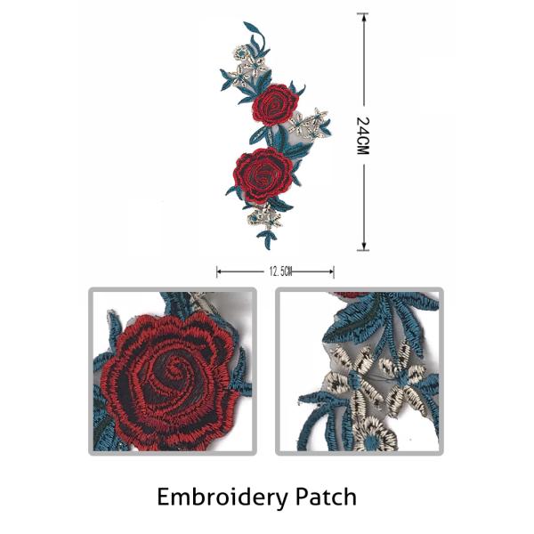 Customized Logo Embroidery Designs Patches / Iron On Flower Appliques Beautiful