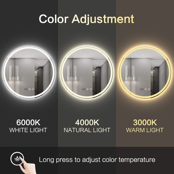 Waterproof Smart Round Bathroom Mirror Anti Fog LED Illuminated Wall Mirror With Touch Switch