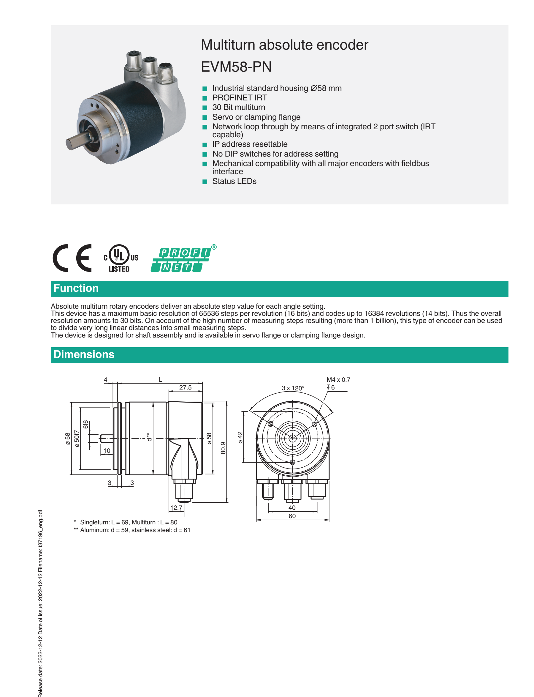 PEPPERL+FUCHS Stainless Steel Multiturn Absolute Encoder for Industrial Automation with One Year Warranty