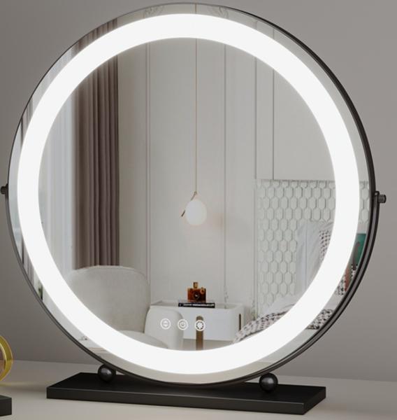 Gold Frame Round Rotating Tabletop Makeup Mirror with LED Light for Dressing Table Vanity