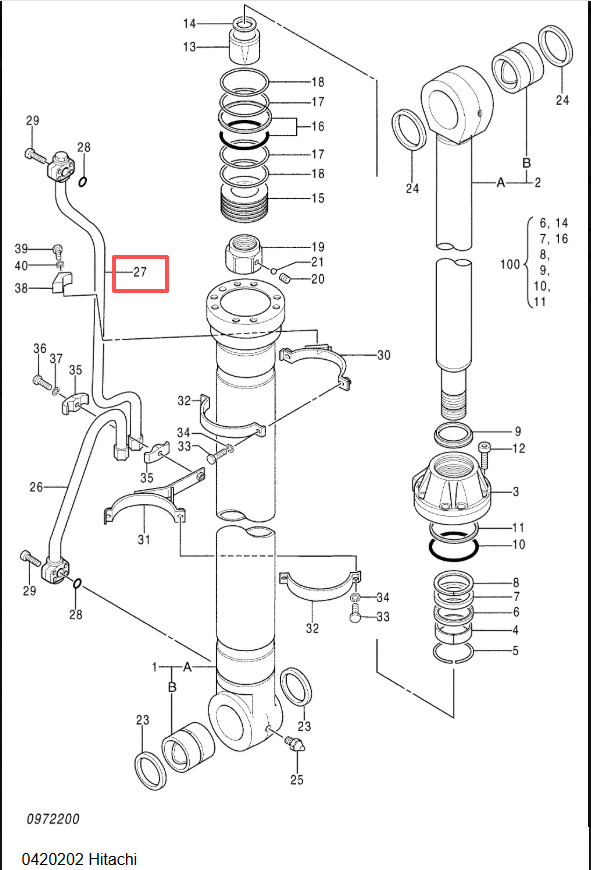 Genuine Hitachi Excavator Parts 6WG1 Engine Turbo Oil Drain Pipe 0420202 Fit ZX450 ZX470