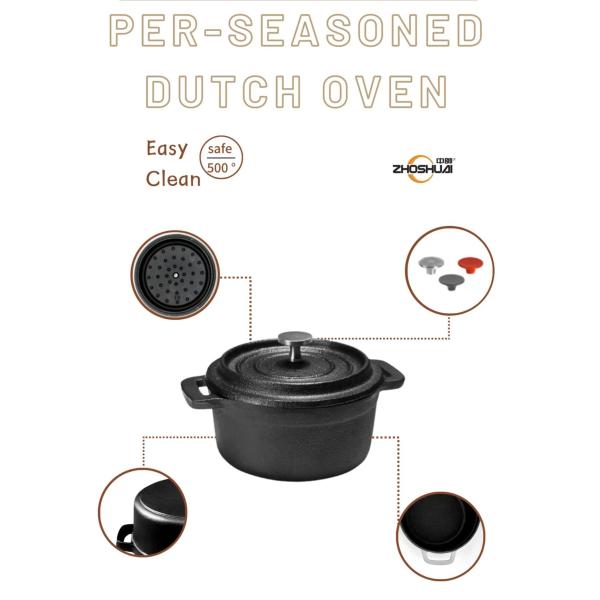 Cast Iron Enamel Coating Pre Seasoned Dutch Oven With Lid For Camping