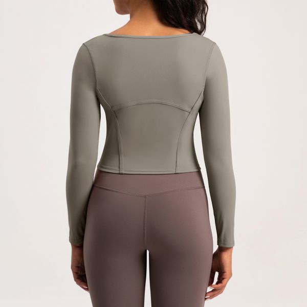 Sculpted Corset-Style Long Sleeve Crop Top in Dusty Rose - Buttery Soft Compression Fabric for Yoga, Gym & Everyday Wear