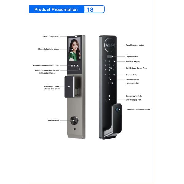 3D Facial Recognition Fully Automatic Smart Door Lock With 4.5 Inch Display & Video Doorbell
