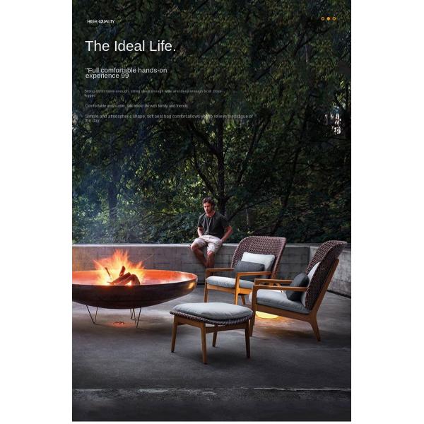 Contemporary PE Rattan Chairs Teak Wood Rocking Chair Set Outdoor Customized Furniture