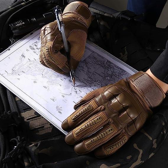 Protective Gear Full Finger Gloves, Motorcycle Tactical Gloves Upgraded Touch Screen Damping Palm Pads Rubber Guard