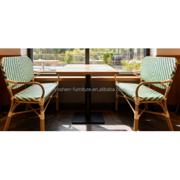 Outdoor French Bistro Rattan Sofa Bench Chair Rattan Restaurant Sofa Burgundy Red for Hotel Resort