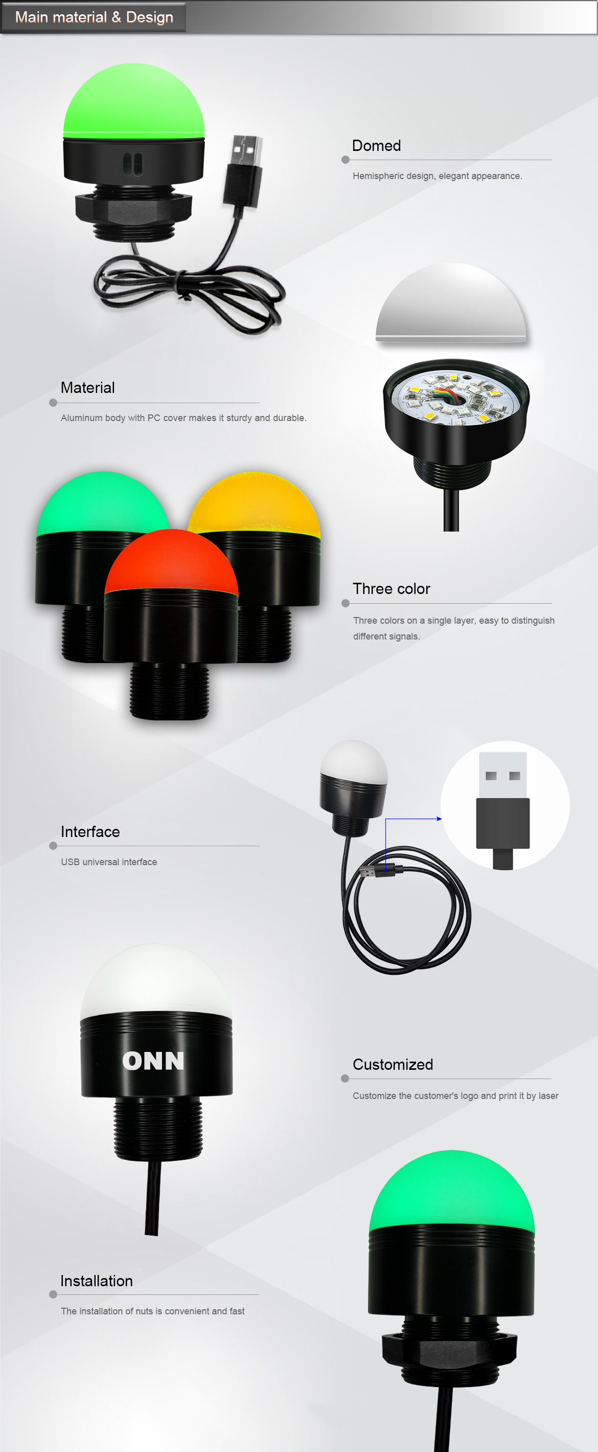 USB Single Layer LED Warning Light For Small Devices ONN-M4B-USB-A