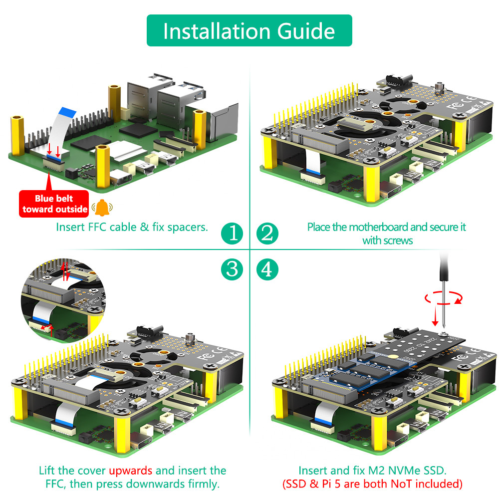 3 в 1 комбо M.2 NVMe SSD к адаптеру PCI-E для Raspberry Pi 5