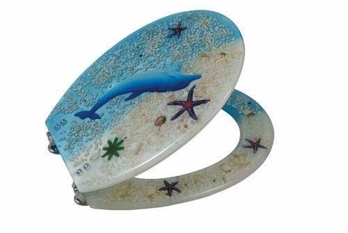 sealife  polyresin decorate sanitary ware toilet seat with zinc hinge,round toilet seat,elongated toilet seat