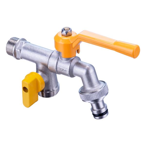 TMOK Factory Direct Double Head Yellow Handle Outdoor Garden Water Tap Irrigation Brass Bibcock